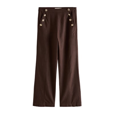 Pantalon large en lin mélangé à boutons dorés NEXT