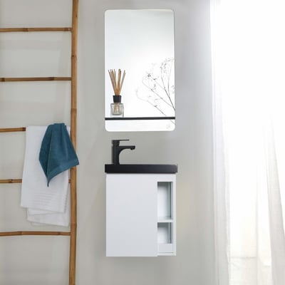 Ensemble lave-mains avec robinet noir et miroir tablette HAMPTON MOB IN