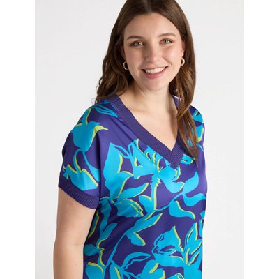 Pull en mélange de deux tissus différents, devant en tissu floral, dos en maille FIORELLA RUBINO
