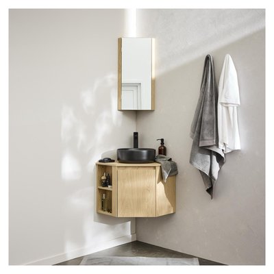 Ensemble meuble sous vasque d'angle + vasque + robinet + Armoire de toilette d'angle SORRENTO MOB IN