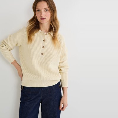 Pull col polo boutonné uni MONOPRIX