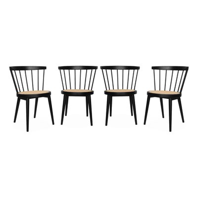 Chaise bohème bois d'hévéa et cannage (lot de 4) NORA SWEEEK