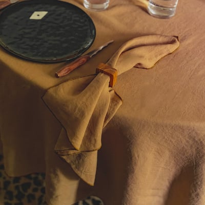 Lot de 2 serviettes de table en lin lavé, AU FIL DU LIN BLANC CERISE