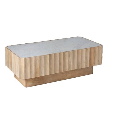 Table basse rectangulaire en bois de manguier et marbre blanc  MOANA MADE IN MEUBLES 