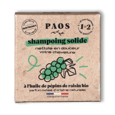 Shampoing solide à l'huile de pépins de raisin bio PAOS