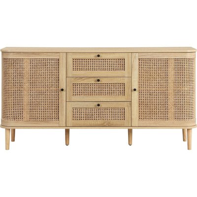 Buffet 2 portes 3 tiroirs effet chêne et cannage - BALI HOMIFAB