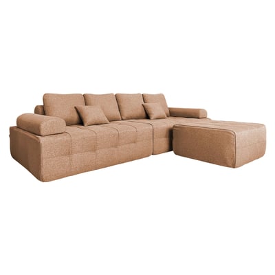 Canapé compressé modulable 4 places assise profonde en tissu avec pouf et coussins, SNUGGY OVIALA
