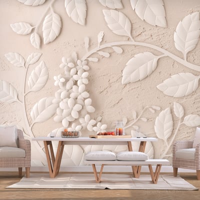 Papier peint intissé panoramique Fleurs Paper Flowers (Beige) EDEN