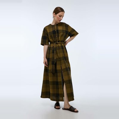 Robe cintrée à carreaux contenant du lin MONOPRIX