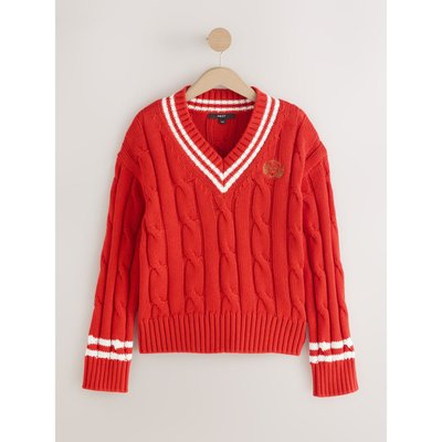 Pull en maille de coton torsadée à col v NEXT