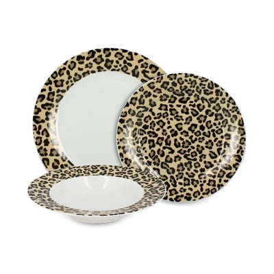 Service de table 36 pièces en porcelaine, LEOPARD NOVASTYL