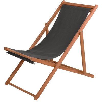 Chaise longue pliante chilienne acacia et tissu noir 97x56x85cm WADIGA