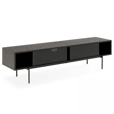 Meuble TV 180 cm en placage bois style contemporain, LOGAN OVIALA