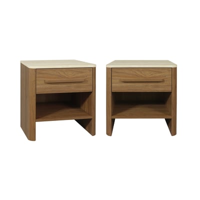 Table de chevet décor bois et effet travertin 1 tiroir (lot de 2) ARETHA SWEEEK