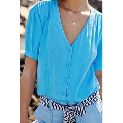 Blouse boutonnée col V, manches courtes, TEVAN LA PETITE ETOILE