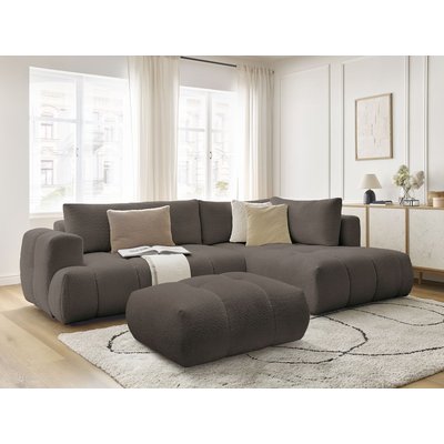 Canapé d'angle convertible 4 places en tissu bouclette avec pouf, FUJI BOBOCHIC