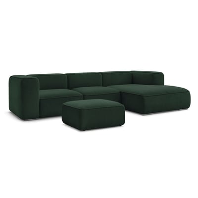 Canapé d'angle fixe 5 places en tissu texturé avec pouf, ZEPHYR BOBOCHIC