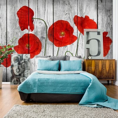 Papier peint intissé panoramique Fleurs Tale of Red Poppies EDEN