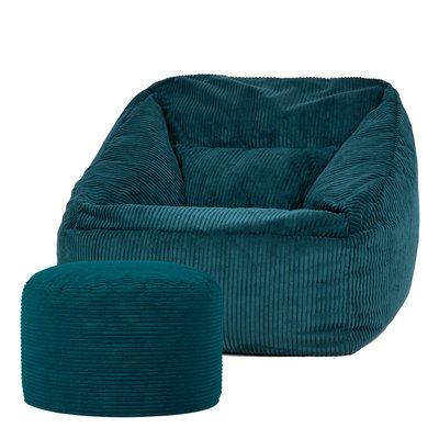 Pouf fauteuil et son repose-pied rond velours côtelé Oeko-Tex® - MORGAN ICON
