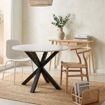 Table à manger ronde en marbre blanc L110 4 personnes - NEIVA HELLIN, DEPUIS 1862