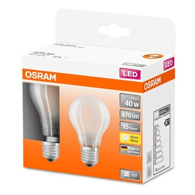 Boîte 2 Ampoules Led Standard Dépoli E27 4w=40 Chaud OSRAM
