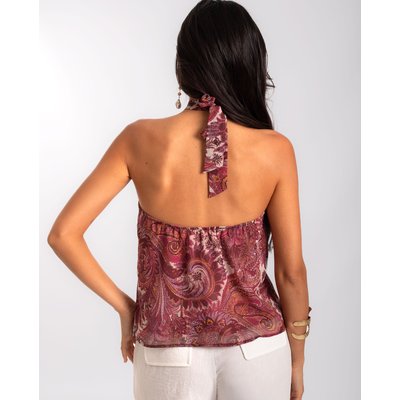Blouse imprimée avec lien à nouer au cou et dos ouvert THE-ARE
