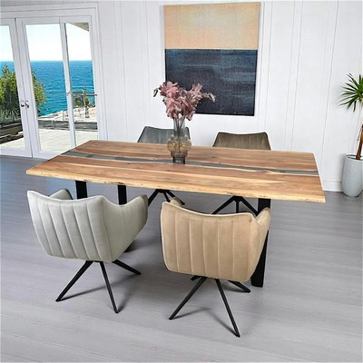 Table rivière epoxy noir et bois d'acacia 200 cm BORA PIER IMPORT