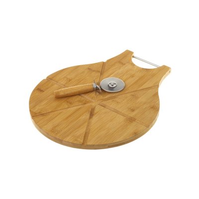 Assiette à pizza en bambou avec roulette à découper - D32cm WADIGA