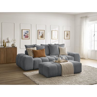 Canapé droit fixe 3 places en tissu chiné avec pouf, EVEREST BOBOCHIC
