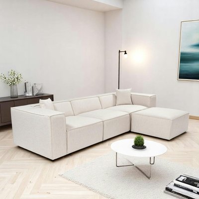 Canapé d'angle modulable écru - tissu lin OSTUNI PIER IMPORT