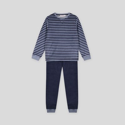 Pyjama long marinière en velours, BIO MONOPRIX