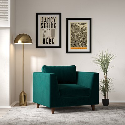 Claudia Angular Velvet Armchair with Dark Wood Legs & Feather Fillings SO'HOME