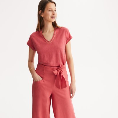 T-shirt en lin, col V, manches courtes ANNE WEYBURN
