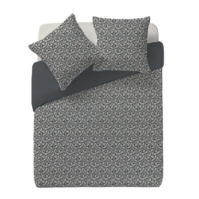Housse de couette + 2 taies gaze de coton a fleur grise EDEN