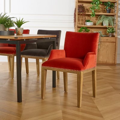 Fauteuil de table en hévéa et velours IANA ROBIN DES BOIS