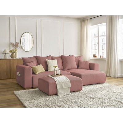 Canapé d'angle convertible 5 places en velours côtelé avec pouf, SIDONIE BOBOCHIC