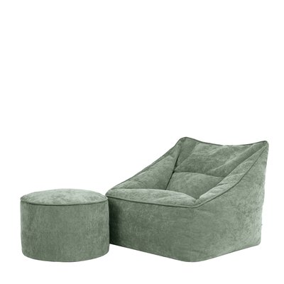 Pouf fauteuil et son repose-pied rond en tissu chenille texturé - NATALIA ICON