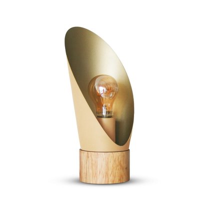 Lampe A Poser Spoon Xl Métal Rose Nude Socle En Bois MILLUMINE