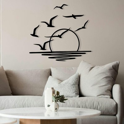 Décoration murale métal noir – coucher de soleil et oiseaux PIER IMPORT