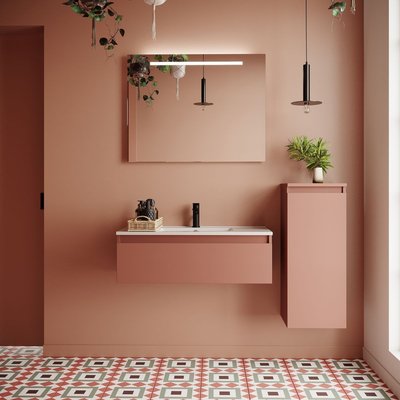 Ensemble vasque intégrée 1 tiroir + colonne à droite - HUDSON HOMIFAB