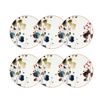 Lot de 6 assiettes à dessert en porcelaine 20cm, AQUARELLE NOVASTYL