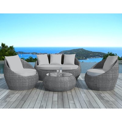Salon de jardin résine tressée grise canapé + 2 fauteuils + table basse ronde PIER IMPORT