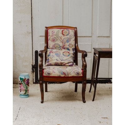 Fauteuil en bois et tissu à motifs Ernest N°971 - Bon état DEBONGOUT