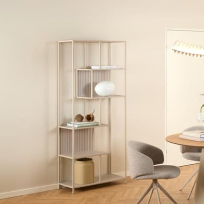 Bibliothèque scandinave en métal grège 5 tablettes - BARRY HELLIN, DEPUIS 1862
