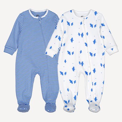 2er-Pack Baby Strampler aus Baumwolle, Vögel & Streifen LA REDOUTE COLLECTIONS
