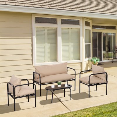 Ensemble salon de jardin 4 places 4 pièces avec coussins beige OUTSUNNY