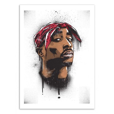 Affiche d’art et cadre noir 50 x 70 cm - Tupac - Bokkaboom WALL EDITIONS