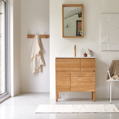 Meuble salle de bain en chêne massif et céramique 80 cm EASY TIKAMOON