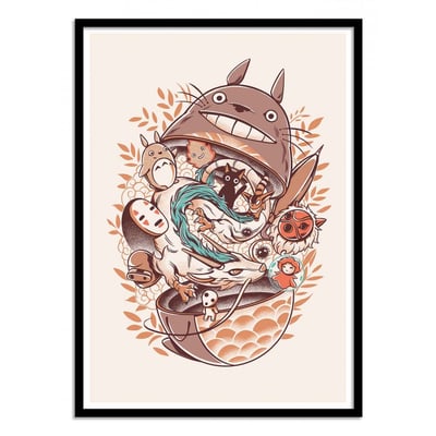 Affiche d’art et cadre noir 30 x 40 cm - Ghibli's Matryoshka - Ilustrata WALL EDITIONS