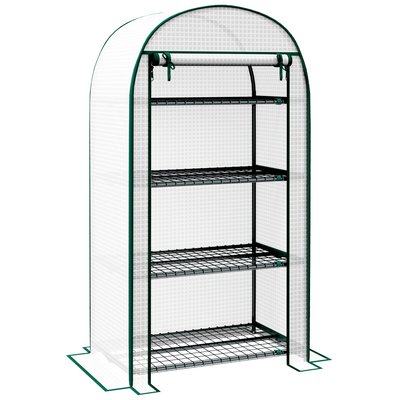 Serre de jardin balcon 4 étagères métal porte zippée enroulable PE OUTSUNNY